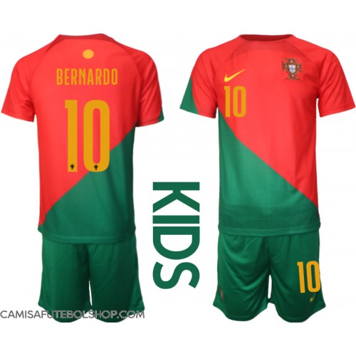 Camisa de time de futebol Portugal Bernardo Silva #10 Replicas 1º Equipamento Infantil Mundo 2022 Manga Curta (+ Calças curtas)